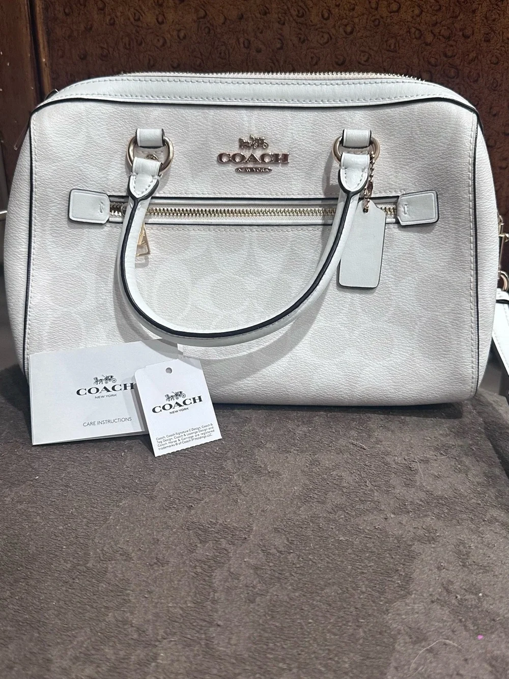 Coach Rowan Satchel Bag in Signature Monogram Canvas-Chalk White